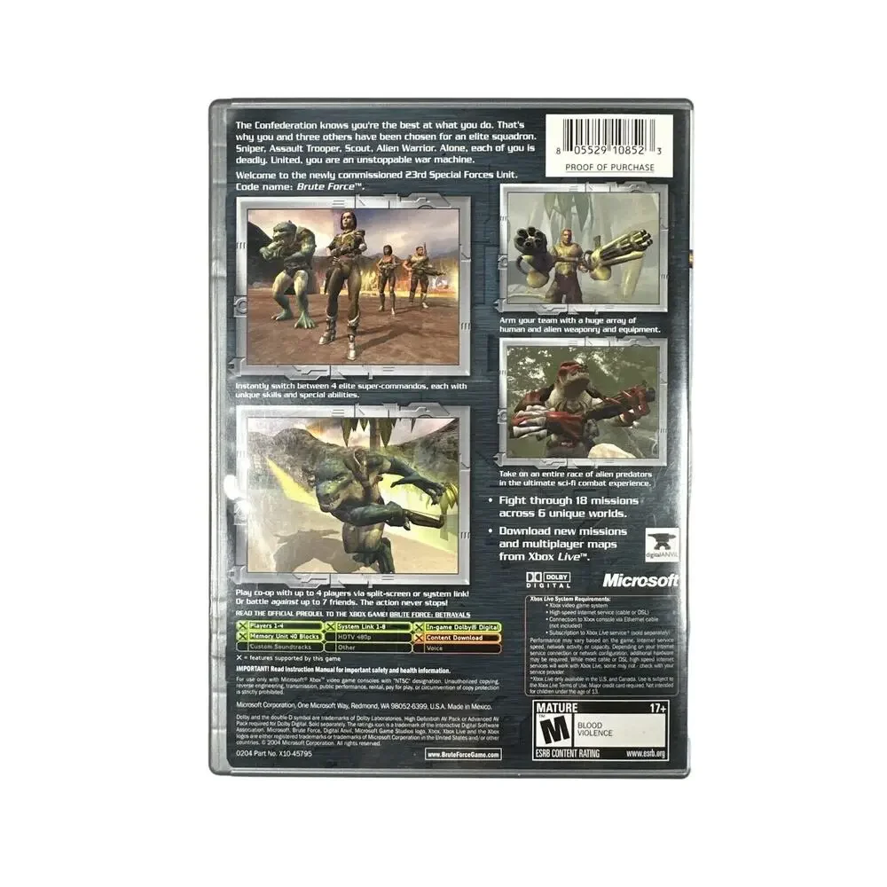 Brute Force - Platinum Hits (Microsoft Xbox, 2003) Authentic, CIB, Tested
